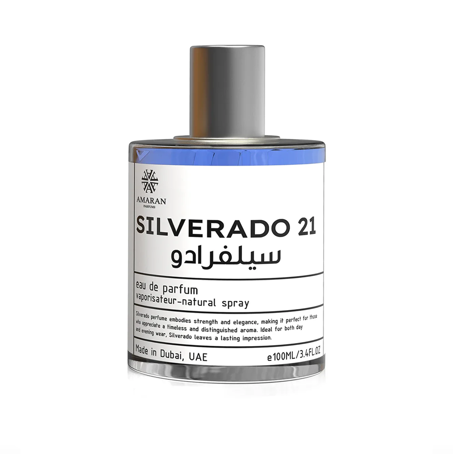 This is a clean studio shot of the Silverado 21 100ml bottle, highlighting its clear design and label details.