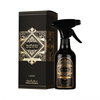 Ein professionelles Produktfoto des Lattafa Badee Al Oud 450ml Raumspray-Flakons, das neben der eleganten Originalverpackung präsentiert wird und das hochwertige, anspruchsvolle Design der Duftkollektion hervorhebt.