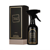 Ein professionelles Produktfoto des 450-ml-Raumspray-Flakons von Lattafa Khamrah, das neben der eleganten Verpackung gezeigt wird und die hochwertige, raffinierte Ästhetik dieses luxuriösen Raumdufts unterstreicht.